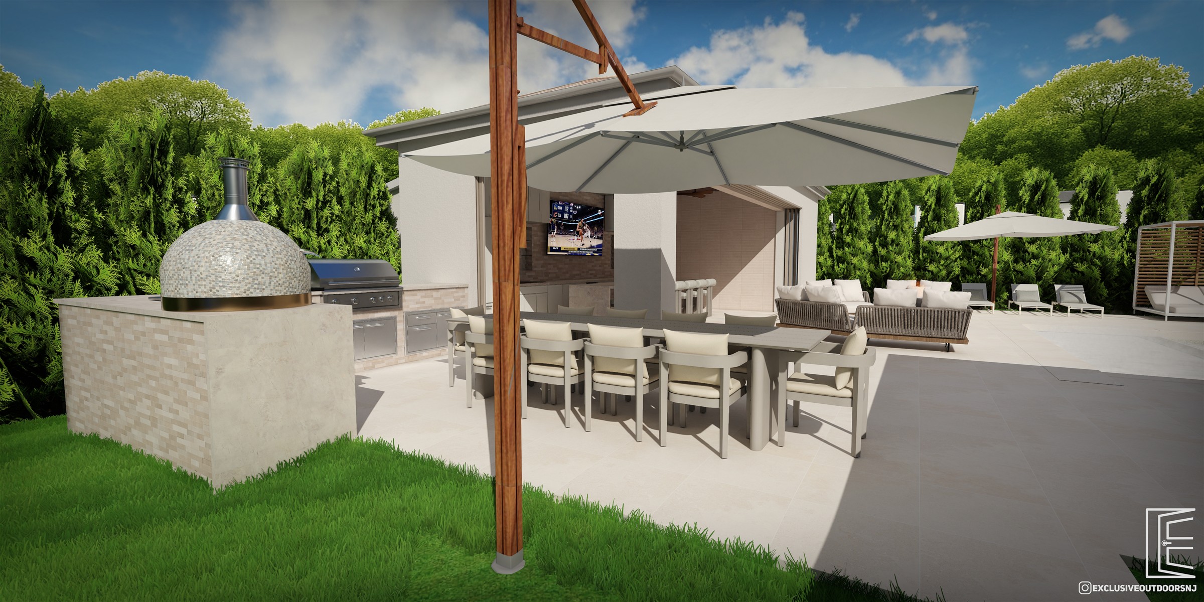 Outdoor kitchen and dining terrace design